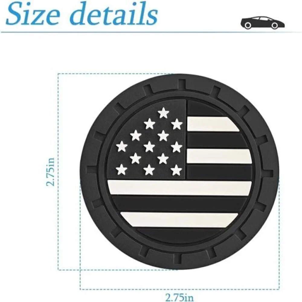 American Flag Car Cup Coasters 4-Pack Cup Holder Anti Slip Rubber Vehicle Black